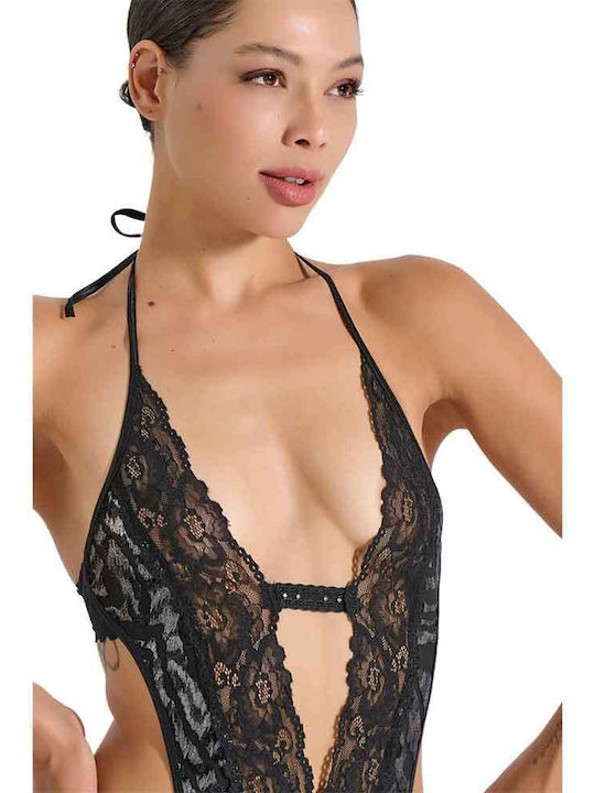 Danteliertes Sexy Bodysuit Milena Paris Schwarz Silber