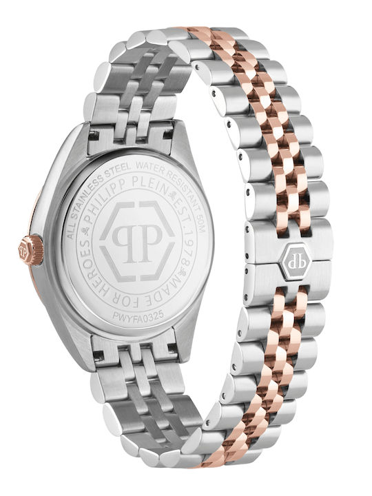 Philipp Plein Lady Γυναικείο Ρολόι 34mm Μπαταρίας με Ροζ Μεταλλικό Μπρασελέ