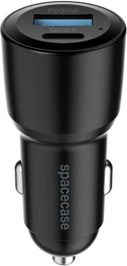Spacecase Spacecase Autoladegerät 60W 2.5A Schnellladen mit Anschlüssen 1xUSB-A 1xType-C Schwarz Farbe