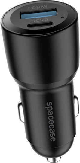 Spacecase Spacecase Autoladegerät 60W 2.5A Schnellladen mit Anschlüssen 1xUSB-A 1xType-C Schwarz Farbe