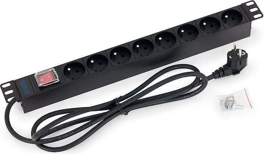 Triton 19" Distribution Panel 1u 8x230v Csn Switch Black 2m