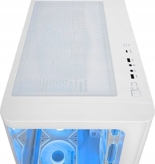 Rampage Loopy Геймърско бюро Midi Tower Компютърна кутия със страничен прозорец и ARGB осветление Бял