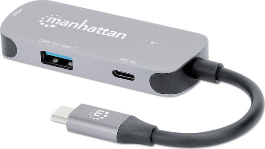 Manhattan USB-C Docking Station με HDMI 4K PD Γκρι (190299)