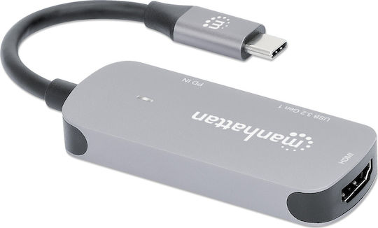 Manhattan USB-C Docking Station με HDMI 4K PD Γκρι (190299)