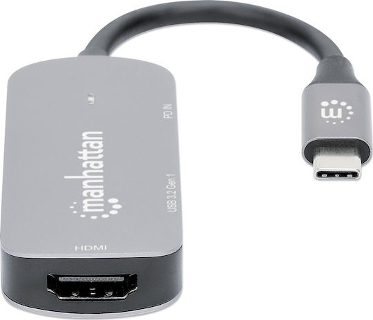 Manhattan USB-C Docking Station με HDMI 4K PD Γκρι (190299)