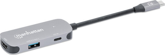 Manhattan USB-C Docking Station με HDMI 4K PD Γκρι (190299)