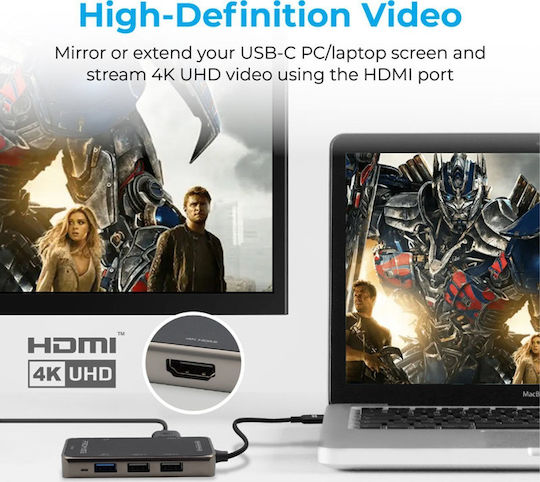 Promate PrimeHub-Lite USB-C Docking Station with HDMI 4K PD Gray