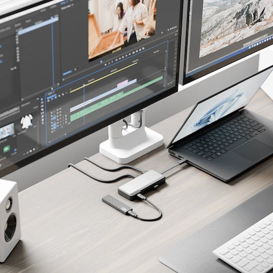 Alogic Fusion USB-C Docking Station με HDMI/DisplayPort 4K PD Ethernet και σύνδεση 3 Οθονών Γκρι