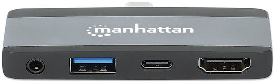 Manhattan USB-C Докинг станция с HDMI 4K PD Сив (190404)