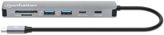 Manhattan USB-C Docking Station με HDMI 4K PD Ethernet Γκρι (190442)