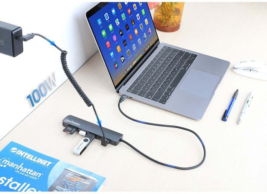 Manhattan USB-C Docking Station με HDMI 4K PD Ethernet Γκρι (190442)