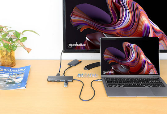 Manhattan USB-C Docking Station με HDMI 4K PD Ethernet Γκρι (190459)