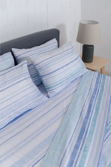 Naf Naf Bettwäsche-Set King Size mit Gummiband 240x270cm. Summit Blue 4Stück