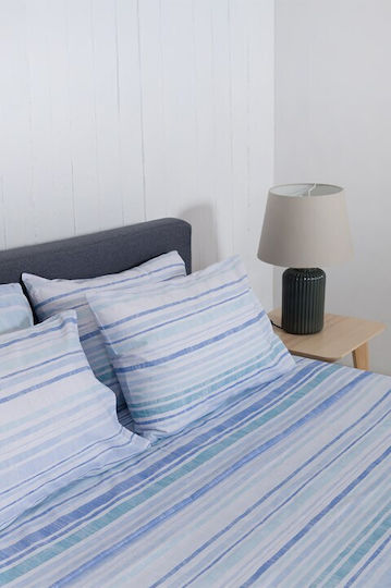Naf Naf Bettwäsche-Set King Size mit Gummiband 240x270cm. Summit Blue 4Stück