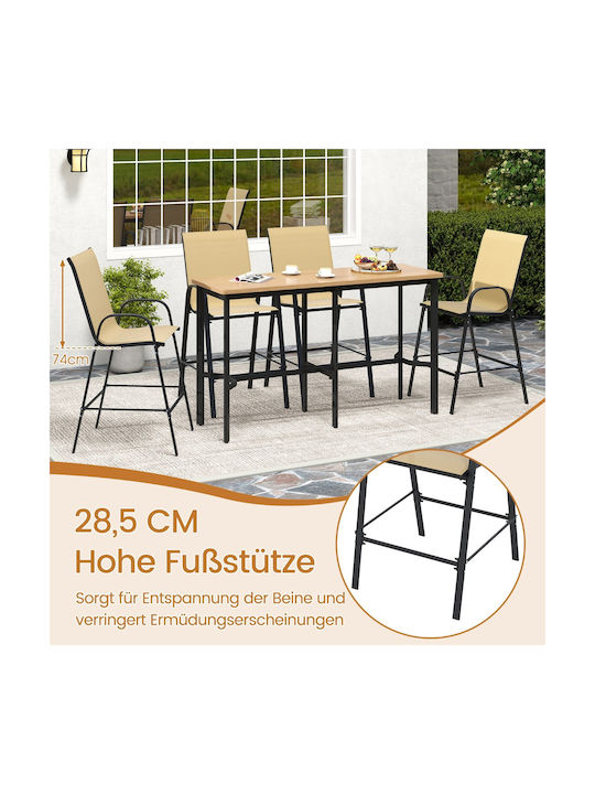 Metallic Garden Bar Stool Outdoor Beige 2 Pieces 62x76x130cm