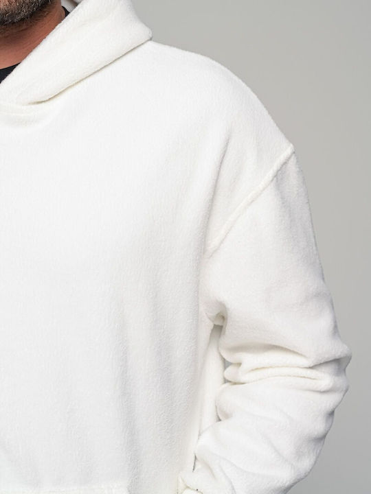 Men's Fleece Cardigan with Hood Ecru