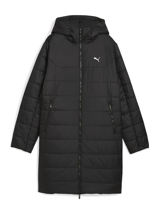 Lang Damen Puffer Jacke für Winter Schwarz