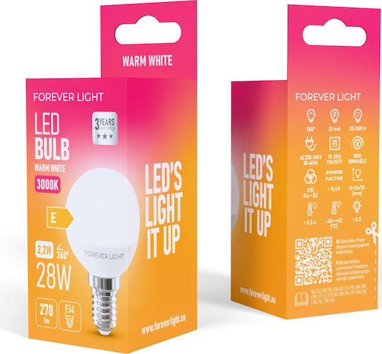 Forever Light Bulb LED Bulb 2.2W for Socket E14 and Shape G45 Warm White 270lm