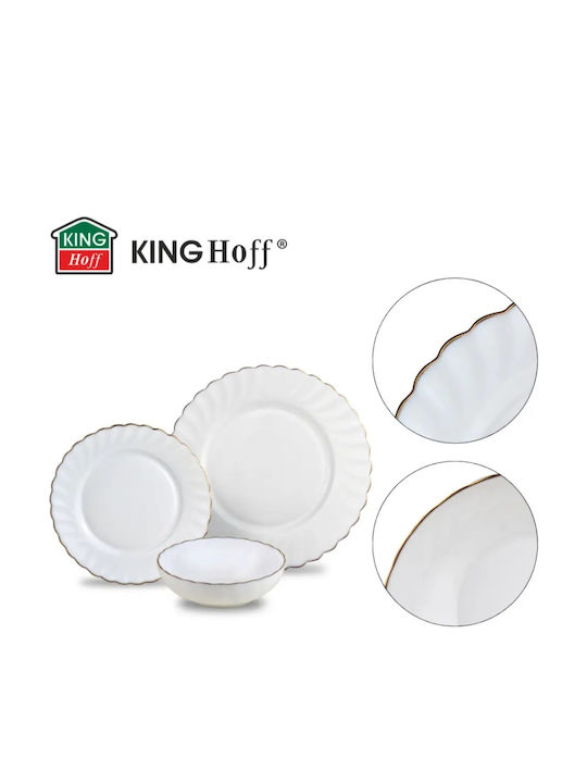 KING Hoff Σερβίτσιο Πιάτων Γυάλινο Λευκό 18τμχ