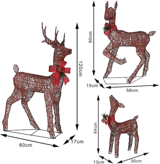 Bakaji Bakaji Family of 3 Christmas Lighted Reindeer 600 LED Warm White Knitted Rope Outdoor