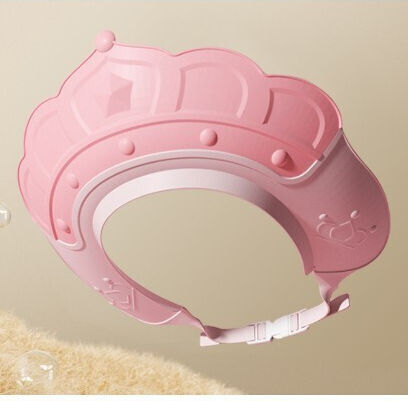 Căciuliță De Duș Flippy Previne Apa Șamponului Să Curga Pe Față 0-12 Ani Reglabilă Din Tpe+Pp 20 X 23 Cm Design Coroană Roz