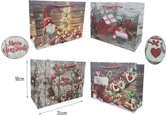 Orizontală Lemn Crăciunească Geantă pentru Cadou Multicoloră 24x18cm. 12buc