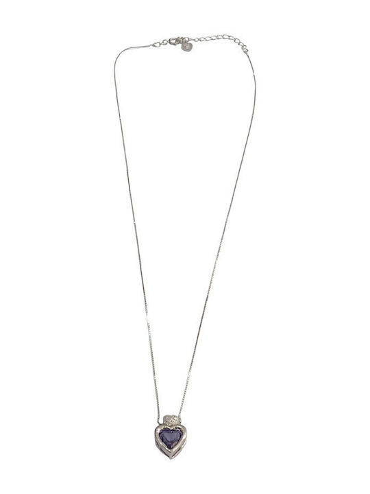 Prince Silvero Halskette Doppelter mit Design Herz aus Silber mit Zirkon