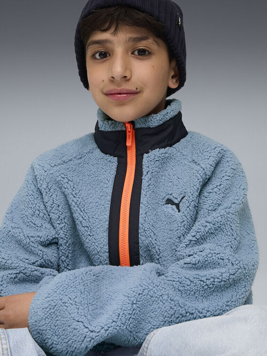 Hybrid Sherpa Jacket Kids Sports Coat Short with Hood Blue