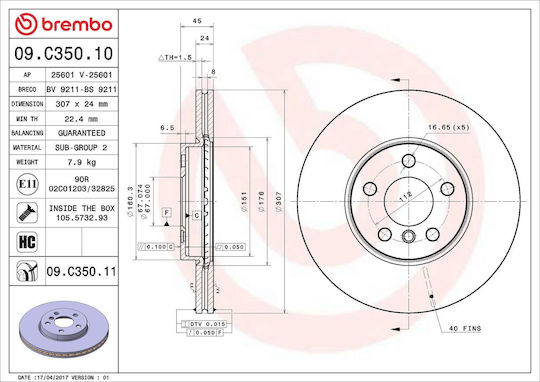 Brembo Спирачен Диск 09.c350.11