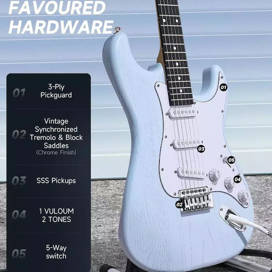 Donner Set Chitară Electrică Stratocaster Neagră cu Husă