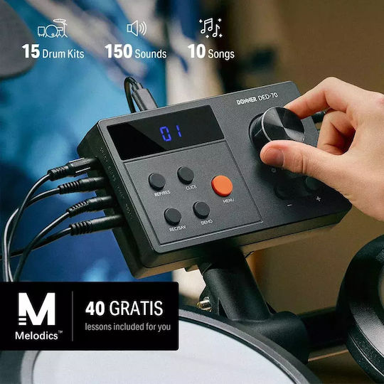 Donner Tobe Electronice Negru Cu Scaun Cu Căști Cu Bețe De Tobe