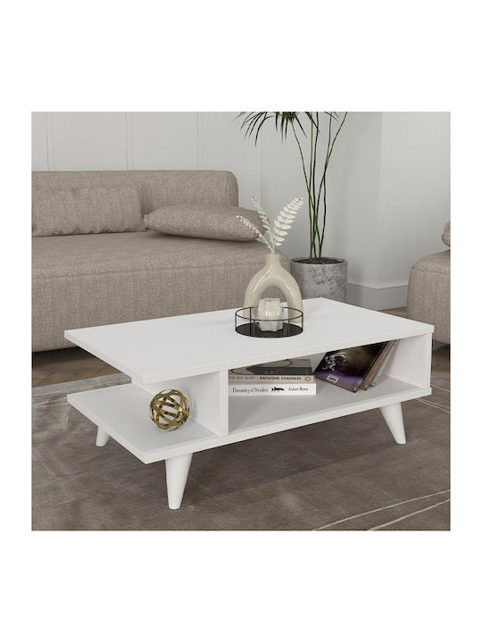 Rectangular Central Coffee Table Titus Wooden White L80xW45xH30cm