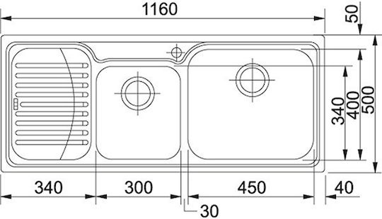 Franke New Infinito Inx 621-n 1010176438 Drop-In Chiuvetă Stânga Inox L116xW50cm Argintiu