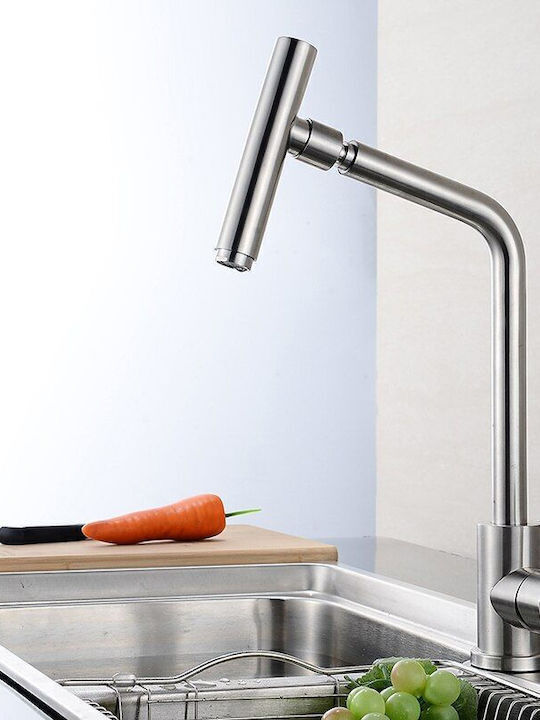 Tall Silver Kitchen Counter Faucet with Shower