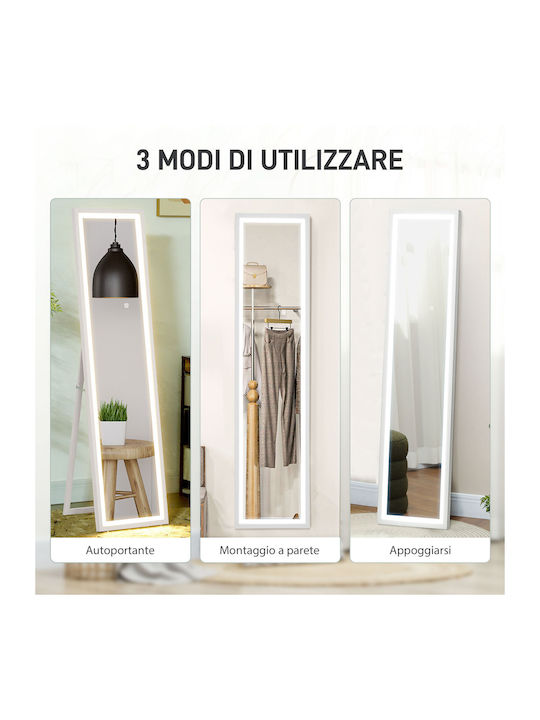 HomCom Boden- oder Standspiegel mit Weißem Holzrahmen & LED Beleuchtung 160x40cm