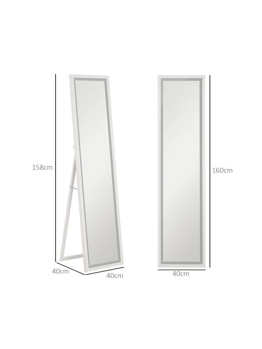 HomCom Boden- oder Standspiegel mit Weißem Holzrahmen & LED Beleuchtung 160x40cm