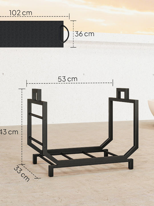 Outsunny Metallic Shelf Wood Storage 53x33x43cm Black