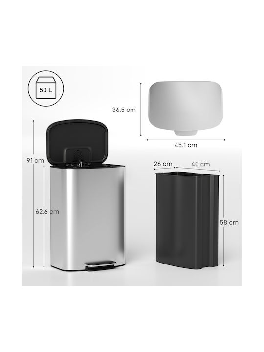 HomCom Waste Bin Made of Inox Steel Grey 50L