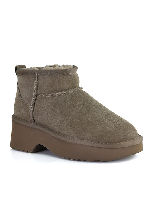 Leder Stiefeletten Damen mit Pelz Braun