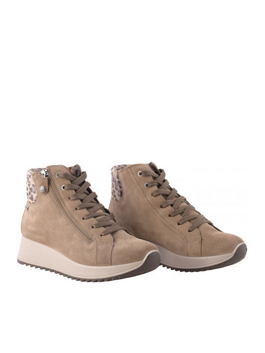 Leather Women's Ankle Boots with Platform Brown