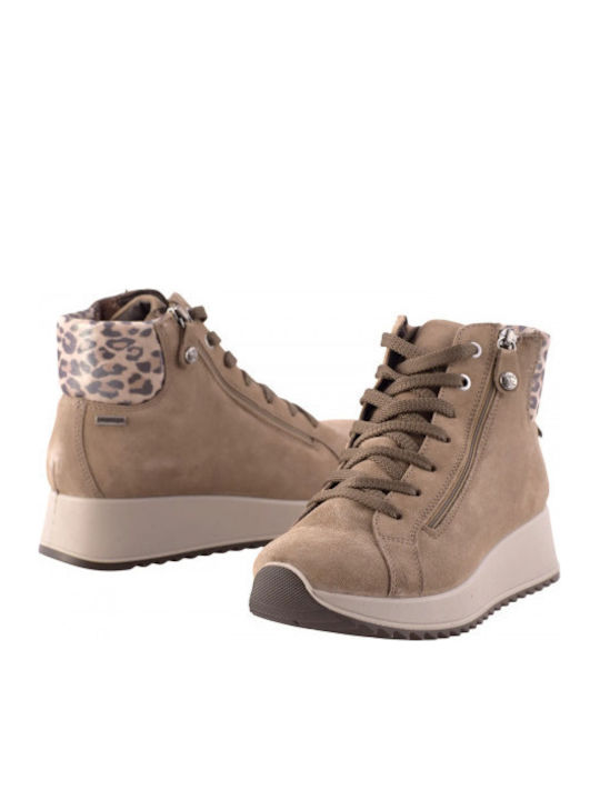 Leather Women's Ankle Boots with Platform Brown
