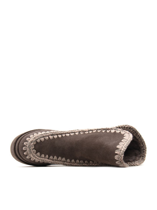 Suede Women's Ankle Boots with Medium Heel Brown