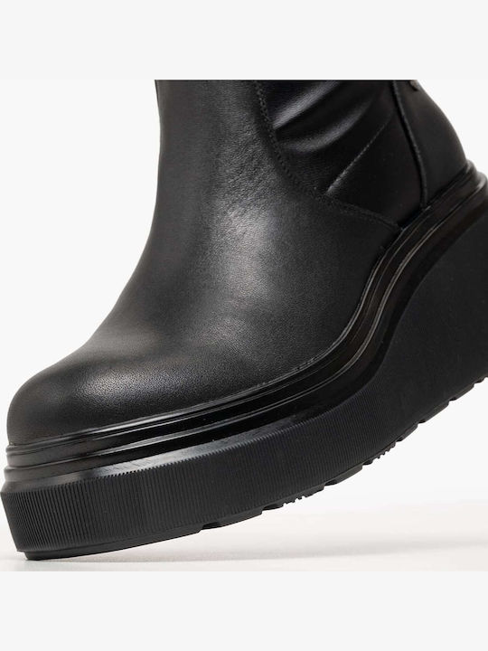 Leder Stiefeletten Damen Schwarz