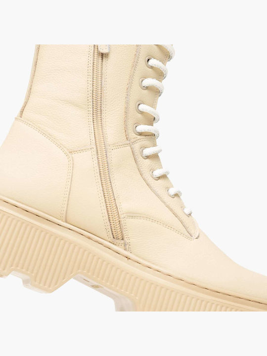 Leder Stiefeletten Damen Beige