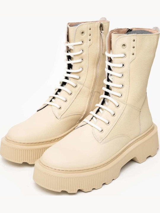Leder Stiefeletten Damen Beige