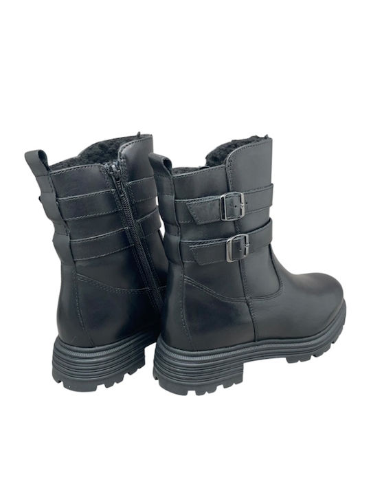 Leder Stiefeletten Damen Schwarz