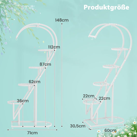 Costway Βάση Γλάστρας Μεταλλική Λευκή 71x30.5x148εκ.