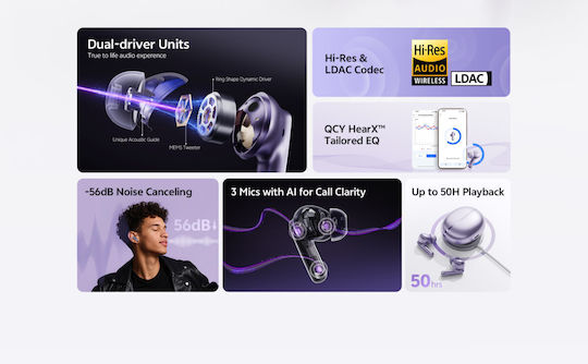 QCY Melobuds N70 Bluetooth Handsfree Ακουστικά με Αντοχή στον Ιδρώτα και Θήκη Φόρτισης Μαύρα
