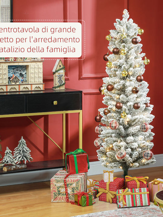 Christmas Tree Slim Snowy 150cm with 263 Branches and with LED Lighting White