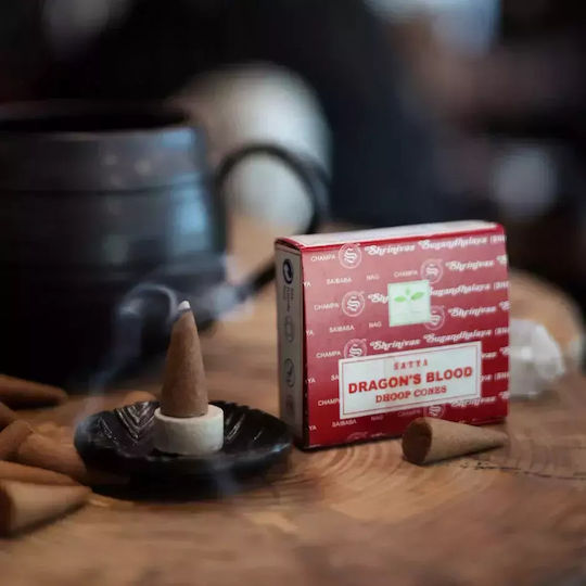 Satya Dragon's Blood Dhoop Räucherkegel Keramischer Halterung 12 Stück